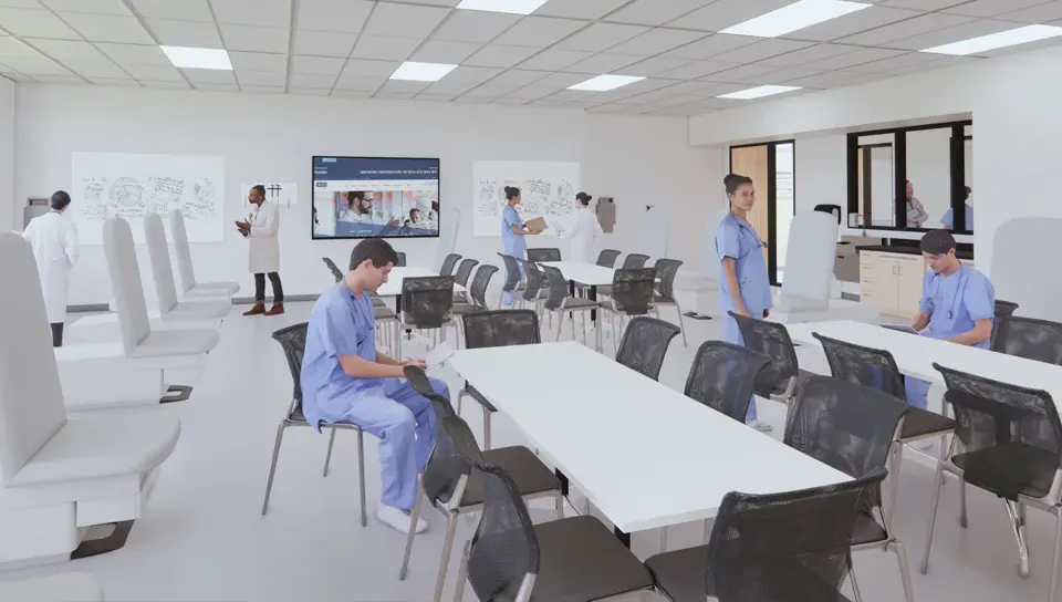 CGI rendering of an interior space in the upcoming COM building